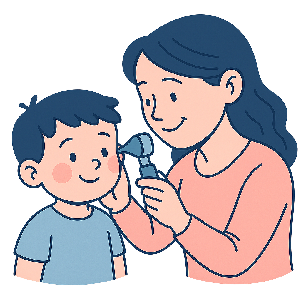 Healthcare provider examining child with otoscope